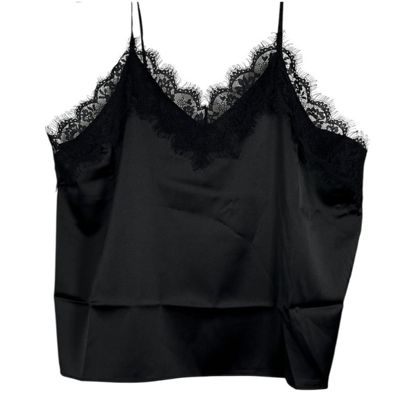 The Drop Tops - NWT The Drop Sz XXL Lace‎ Trim Top Black Satin Natalie Cami Tank Silky New